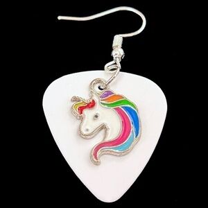 Hand Crafted Repurposed Guitar Pick Be a Unicorn Metal Pendants on White